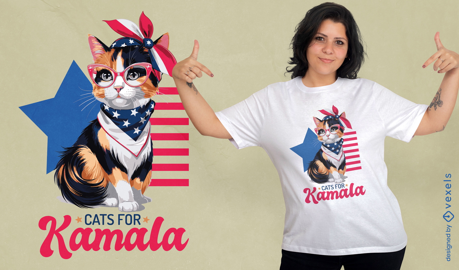 Diseño de camiseta con un gato patriótico para Kamala