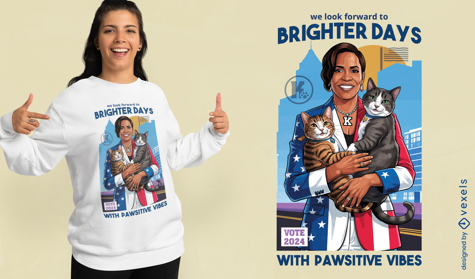 Design de camiseta com o gato Kamala Harris