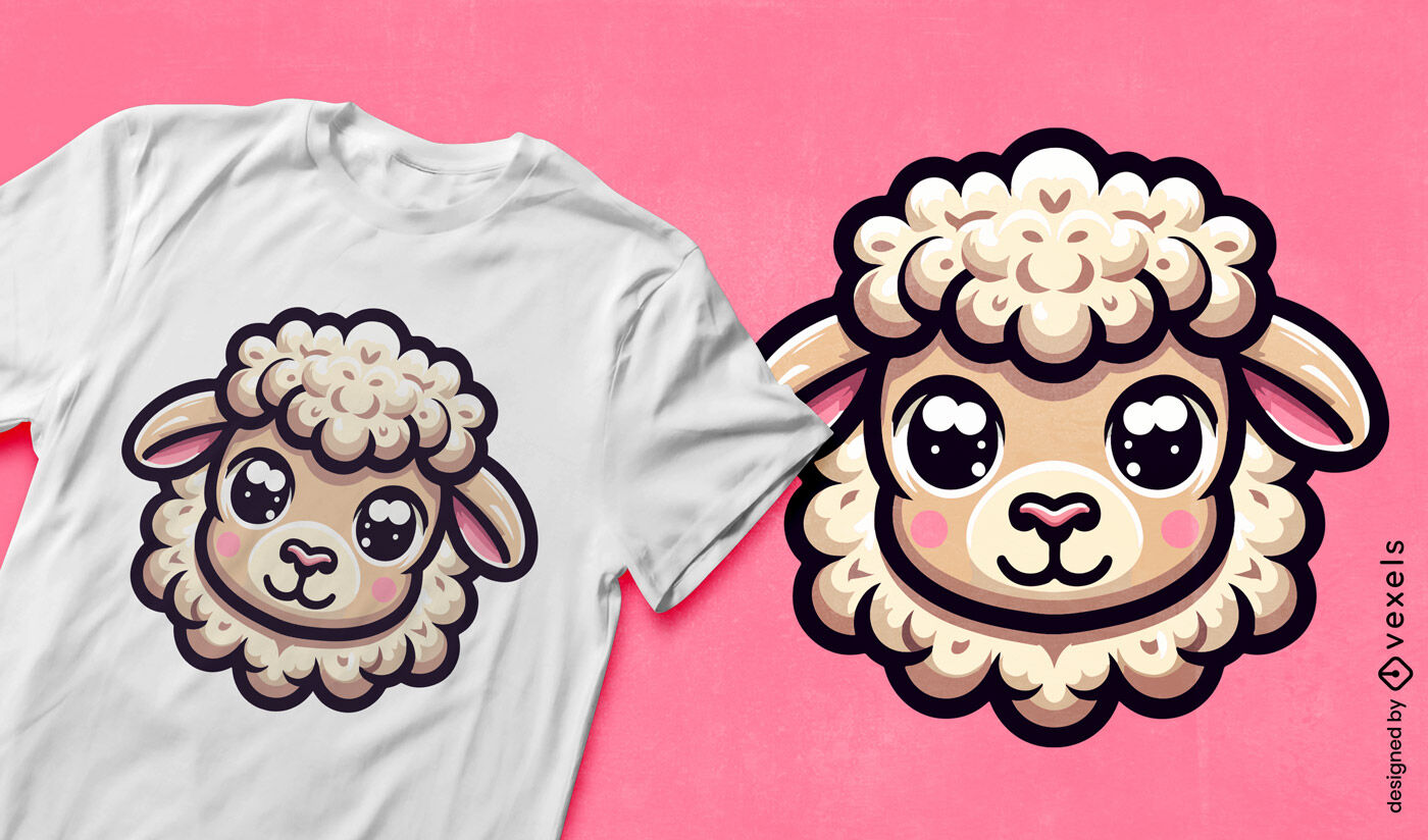 Design de camiseta com cara de ovelha kawaii