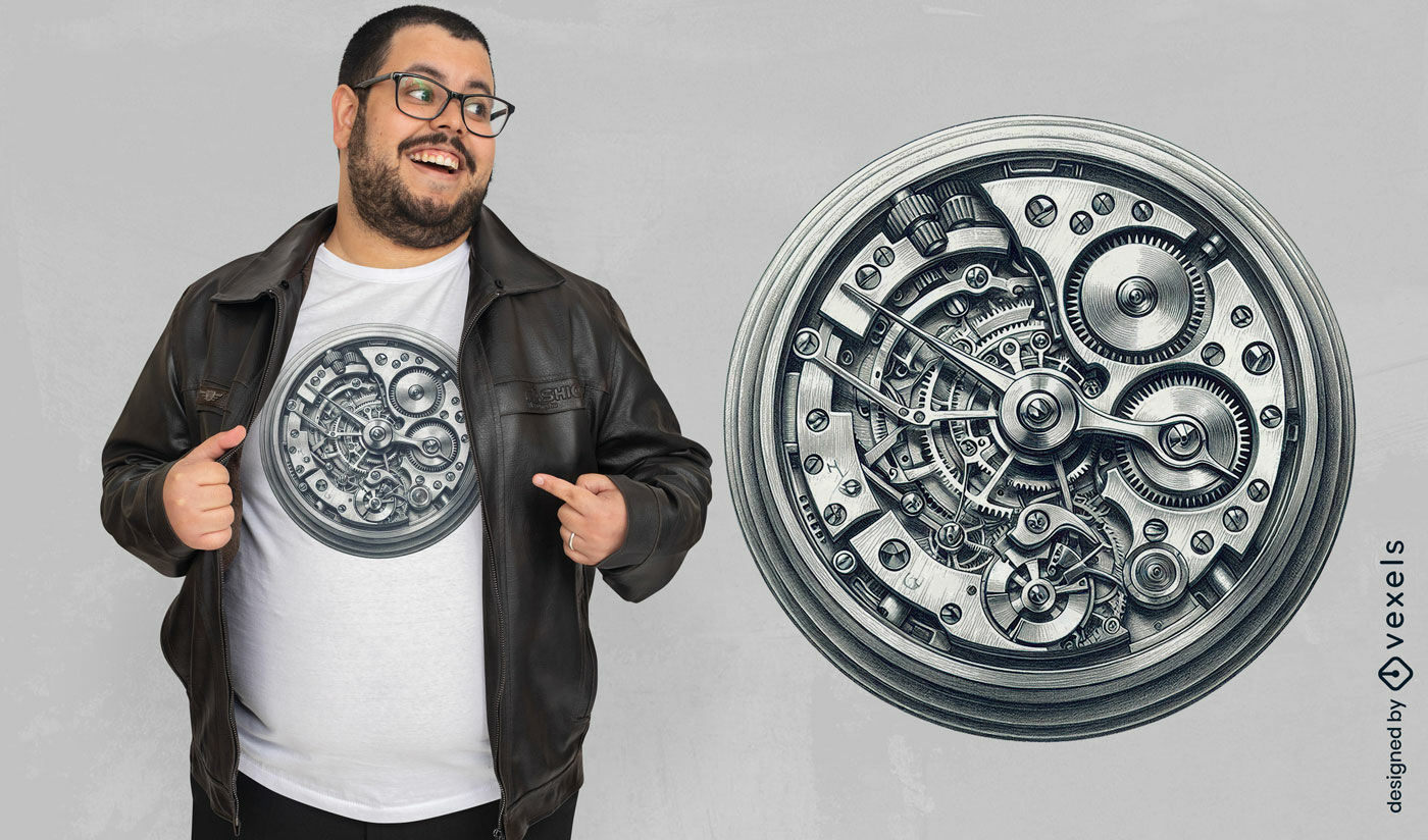 Diseño de camiseta con intrincados engranajes de reloj