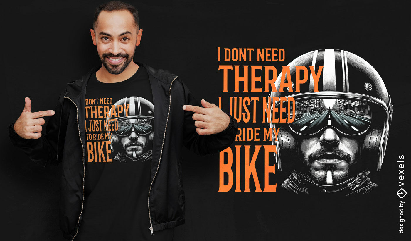 Design de camiseta com citação de terapia de motociclista