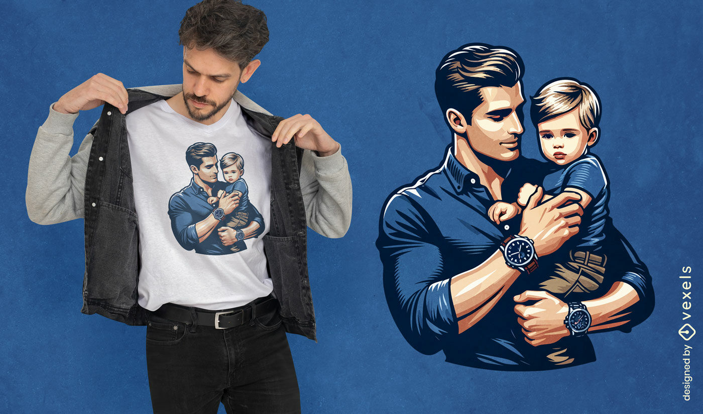 Design de camiseta com retrato de pai e bebê