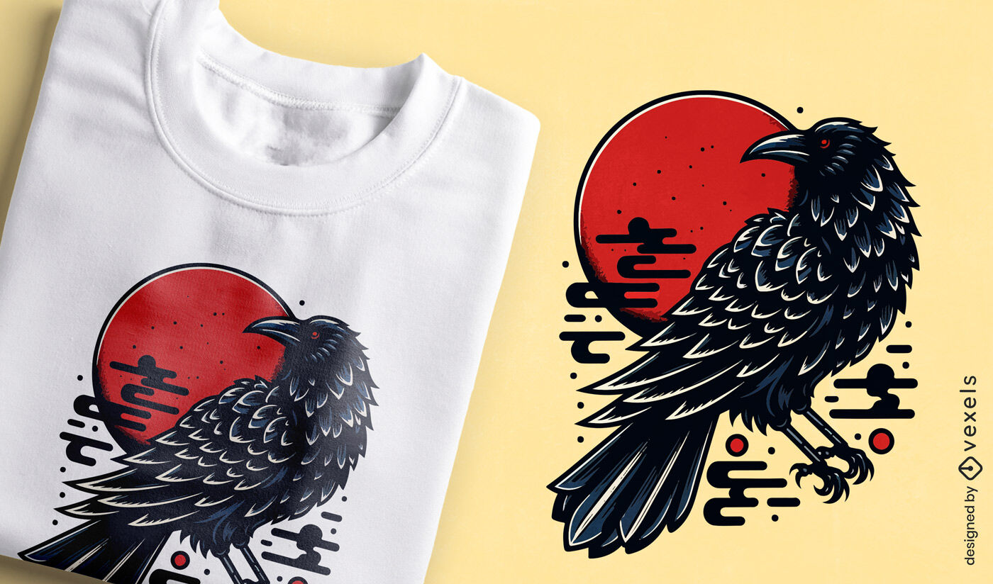 T-Shirt Design im japanischen Stil mit Krähenmotiv