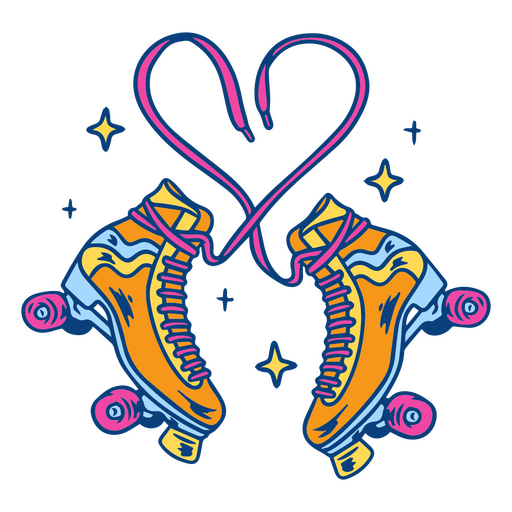 Colorful roller skates design with heart-shaped laces PNG Design
