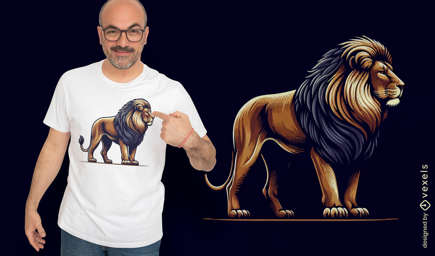 Diseño de camiseta con retrato de león majestuoso