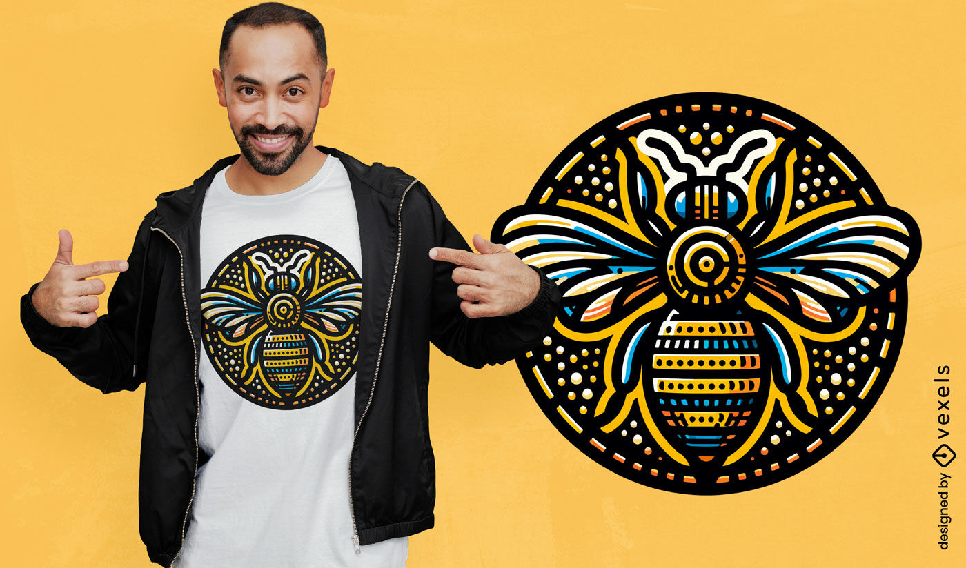 Design de camiseta com mandala de abelha ornamentada