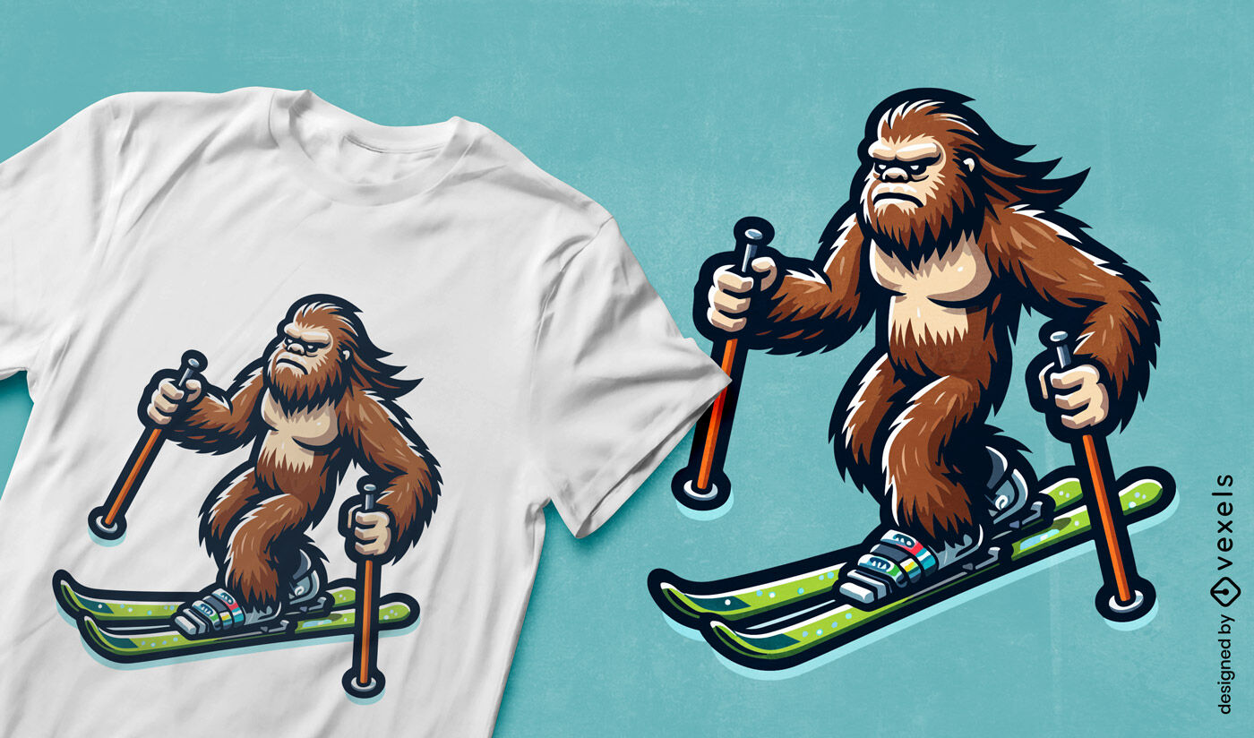 Diseño de camiseta de aventura de esquí de Bigfoot