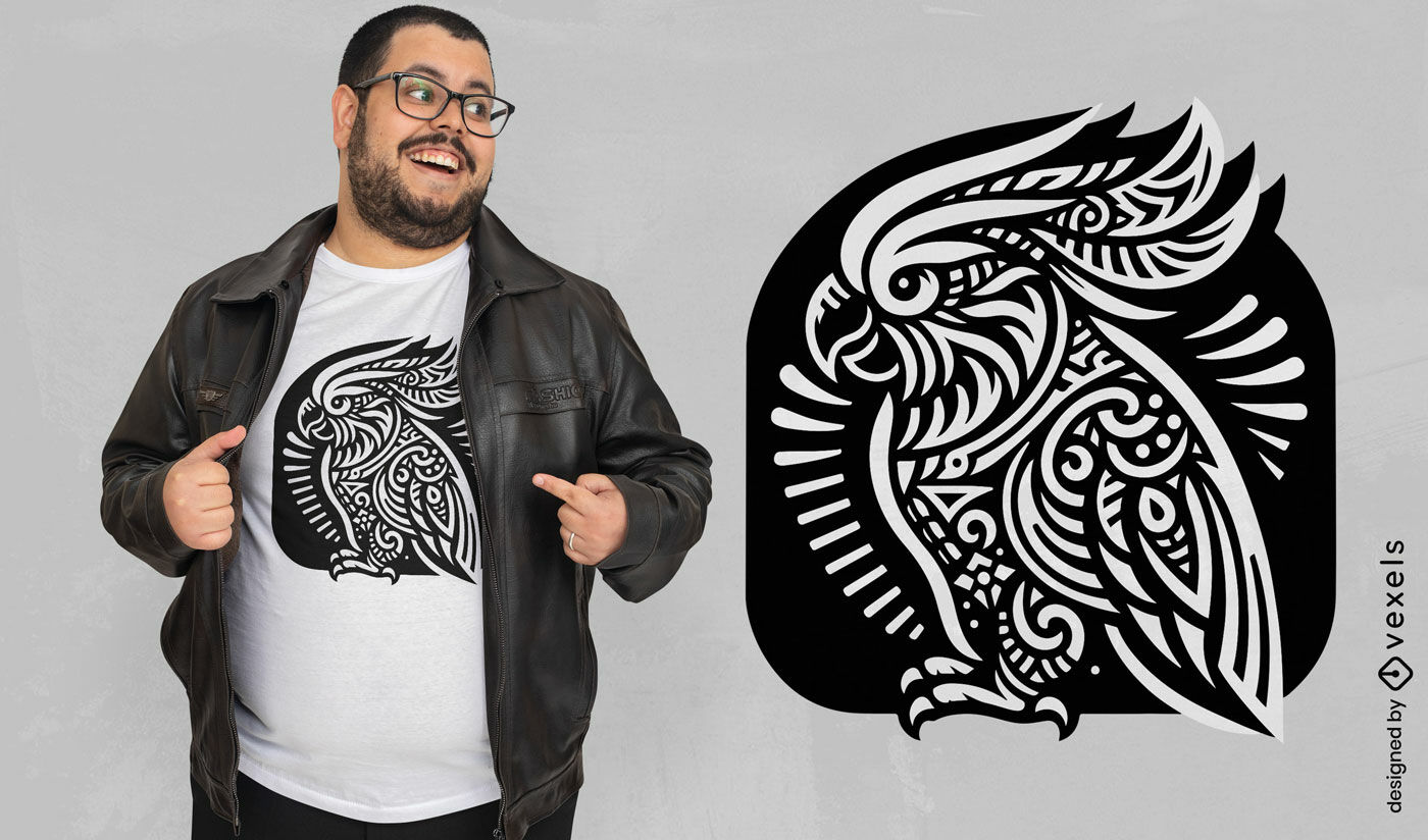 Diseño de camiseta con arte tribal de cacatúas