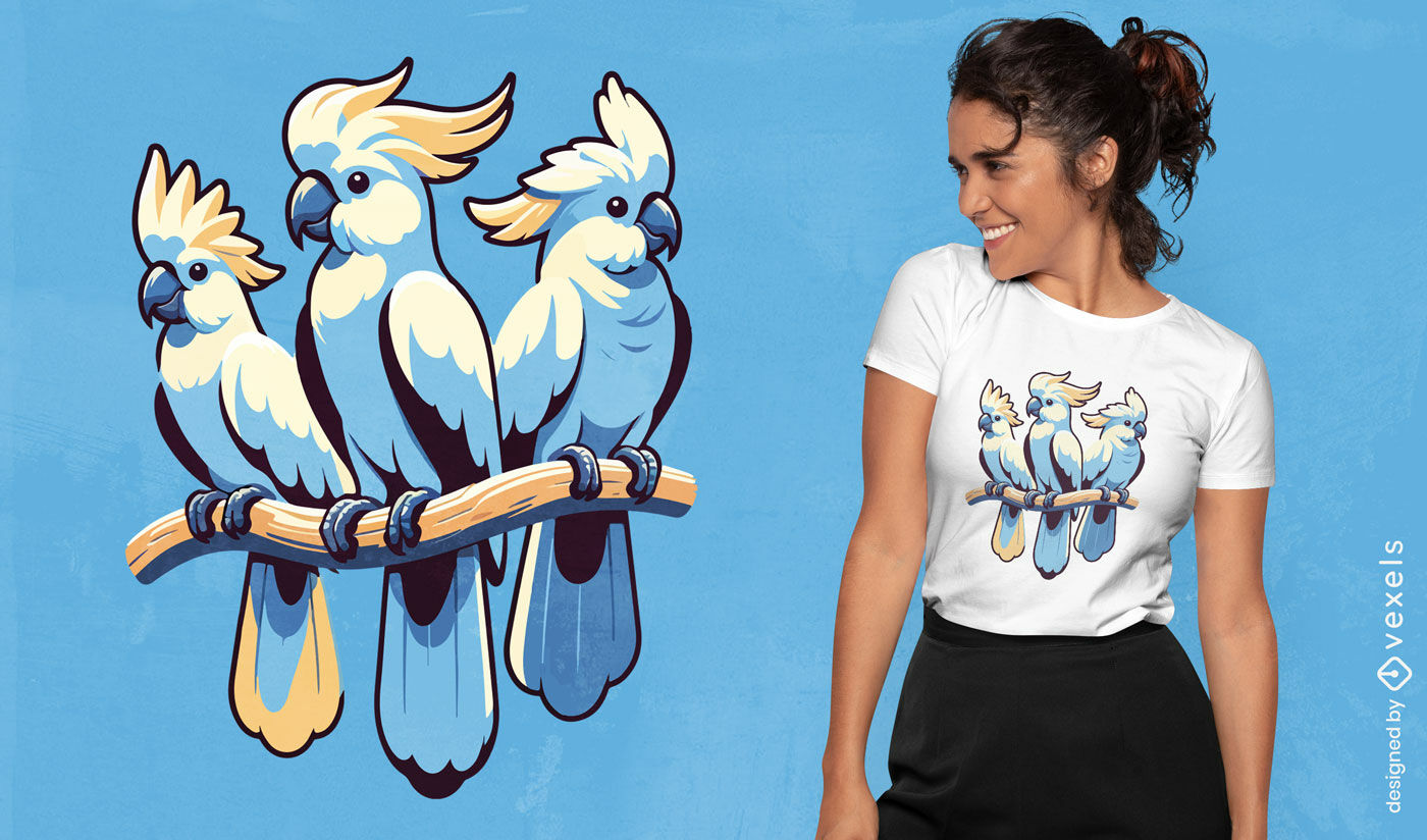 Design de camiseta trio cacatua