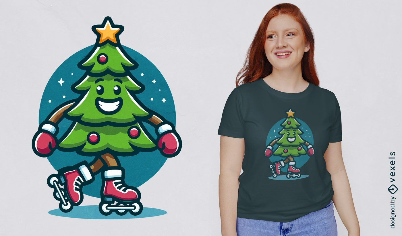 Rollerskating Christmas tree t-shirt design