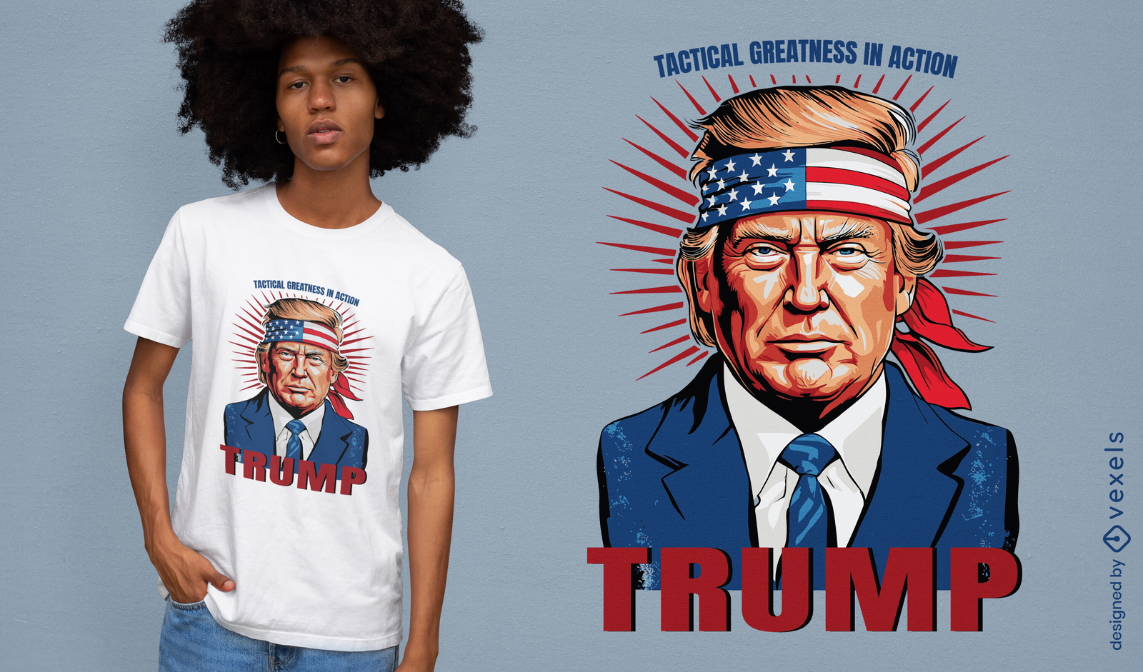 Grandeza tática em ação design de camiseta trump