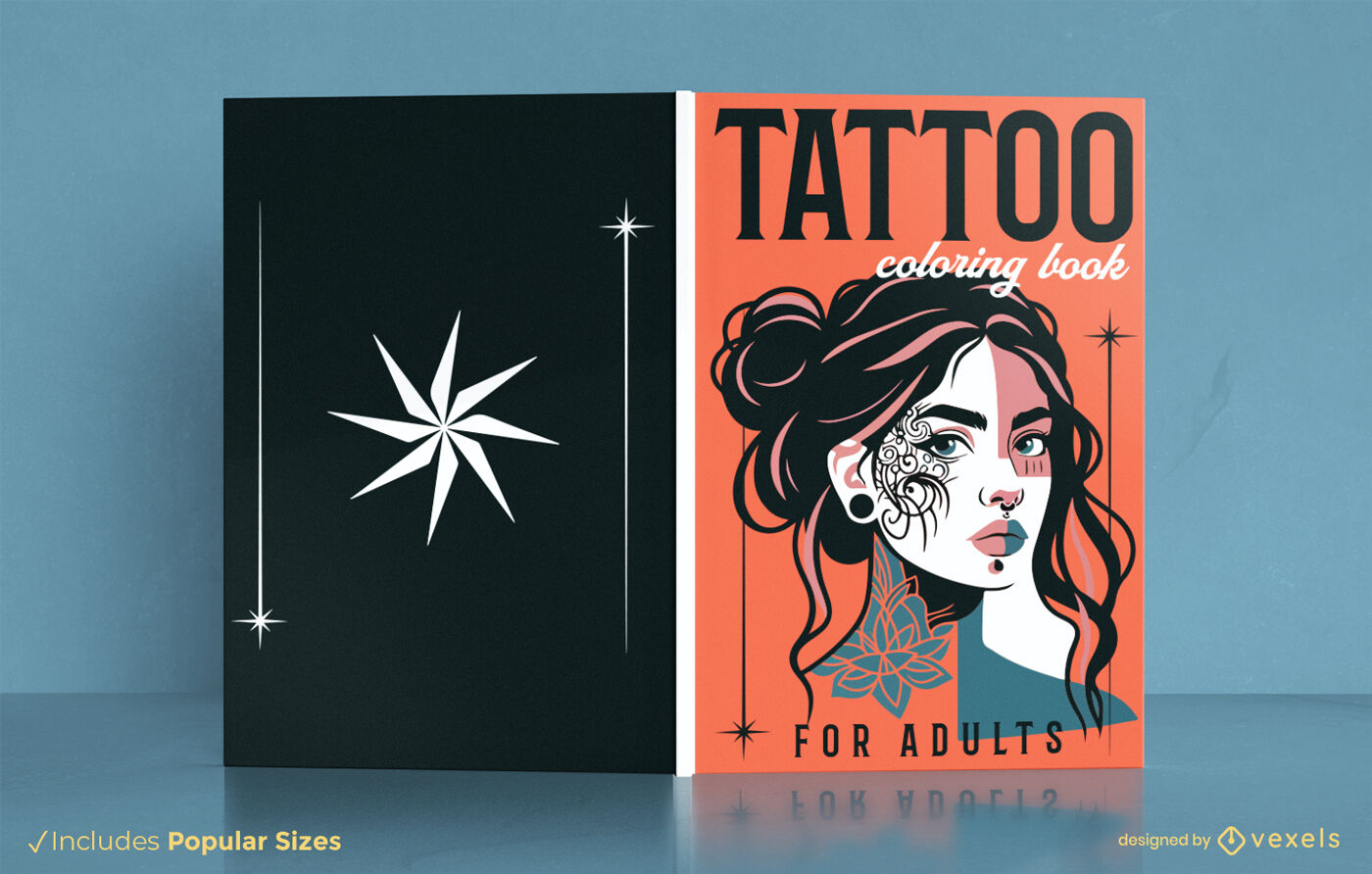 Diseño de portada de libro para colorear de tatuajes artísticos