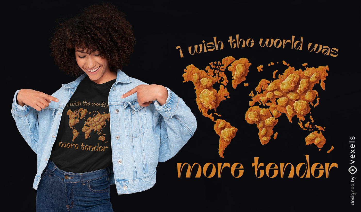 Diseño de camiseta con mapa del mundo de nuggets de pollo