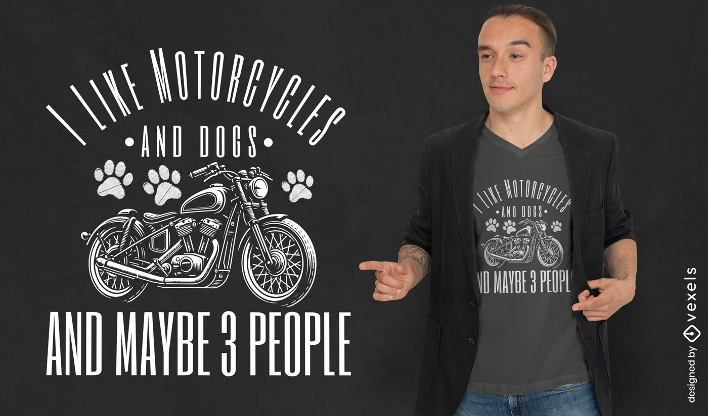 Design de camiseta com citação de motocicleta e cachorros