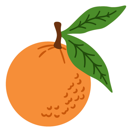 Laranja com desenho de folha verde Desenho PNG