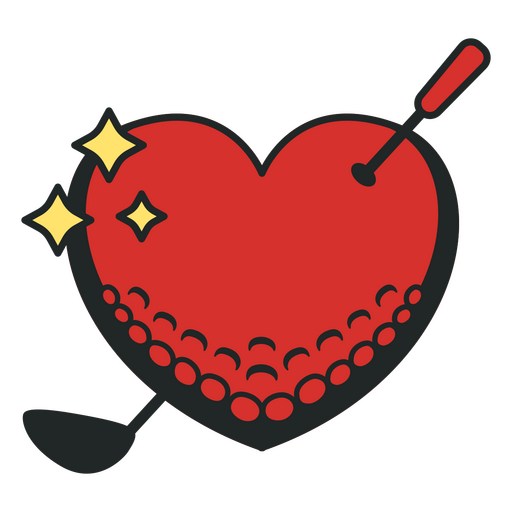 Corazón con diseño de pelota de golf.  Diseño PNG