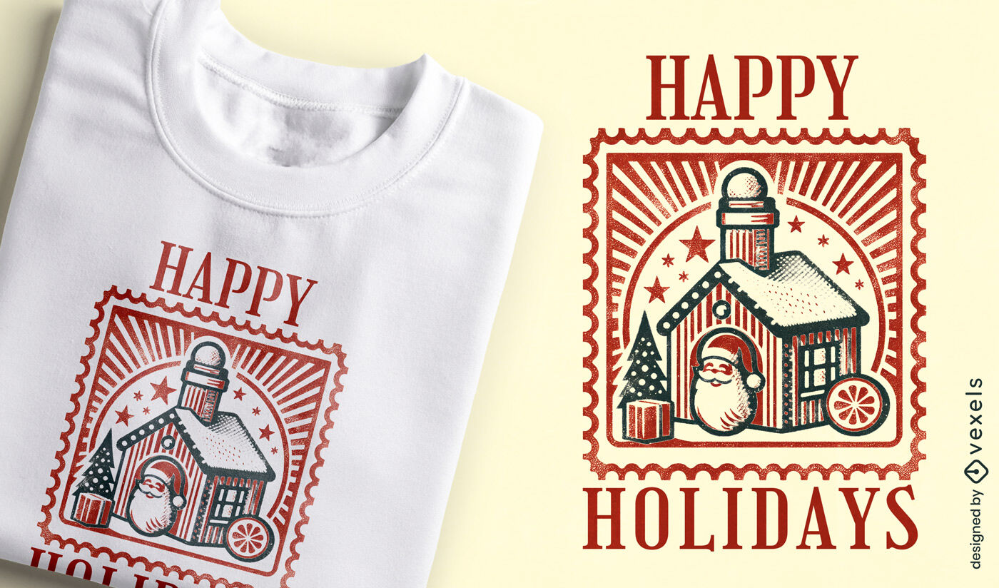 Diseño de camiseta de Papá Noel con felices fiestas