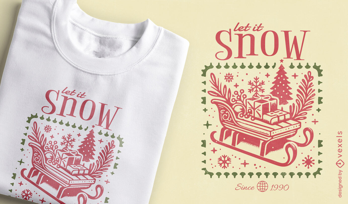 Diseño de camiseta navideña con el lema "Que nieve"