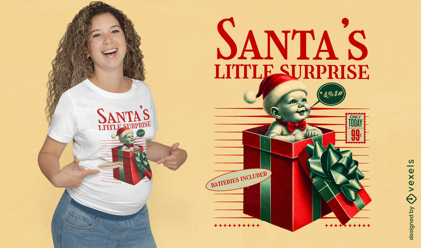 Diseño de camiseta con la pequeña sorpresa de Papá Noel