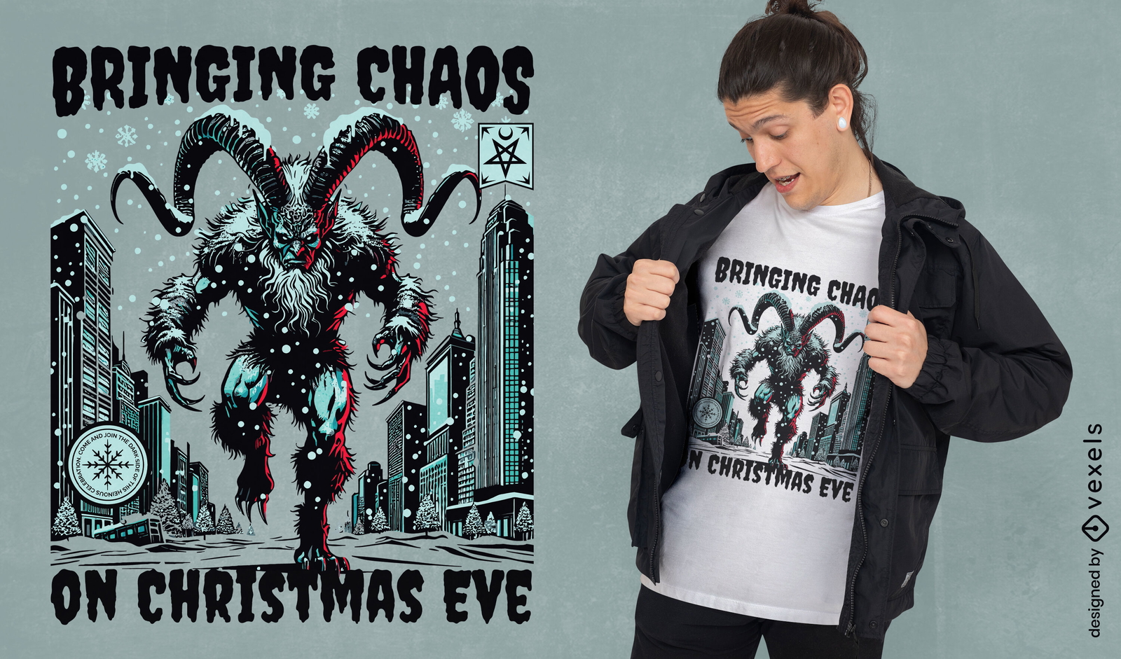 Diseño de camiseta del caos navideño de Krampus