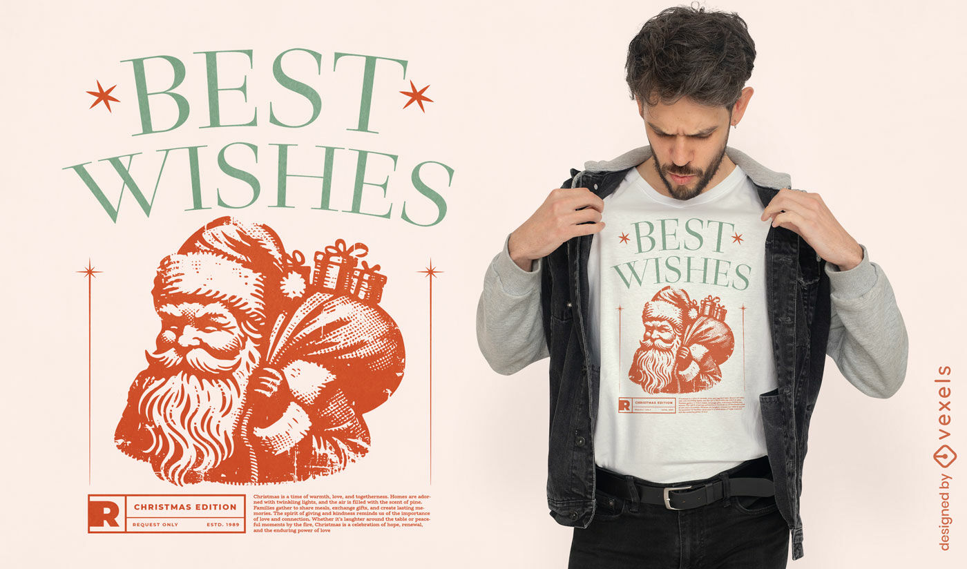 Diseño de camiseta vintage con los mejores deseos de Papá Noel