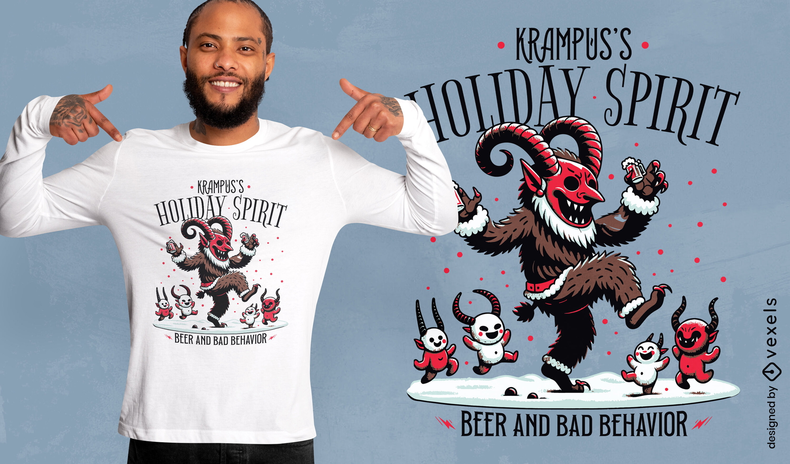 Diseño de camiseta con espíritu navideño de Krampus