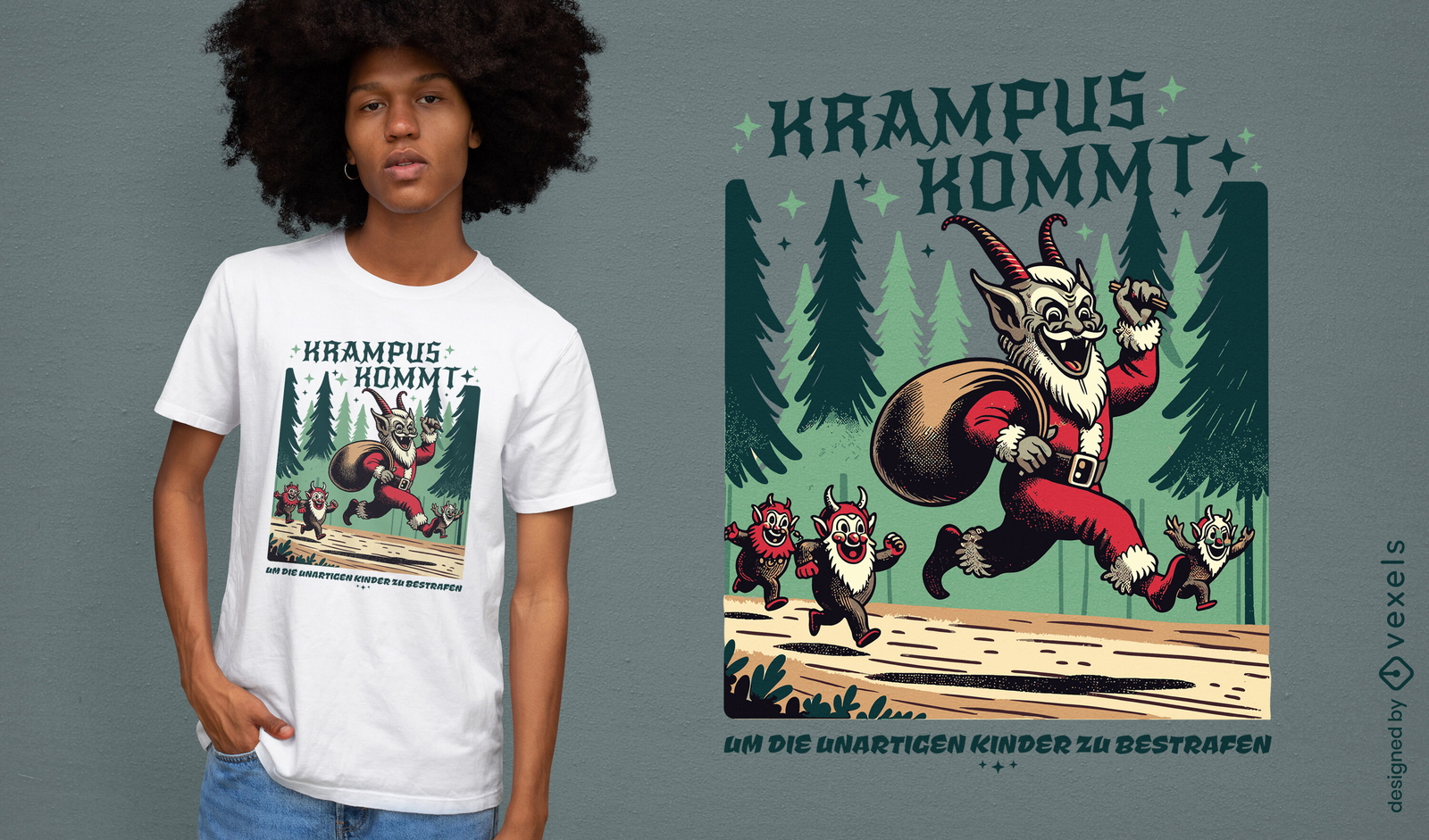 Krampus comes retro comic t-shirt design