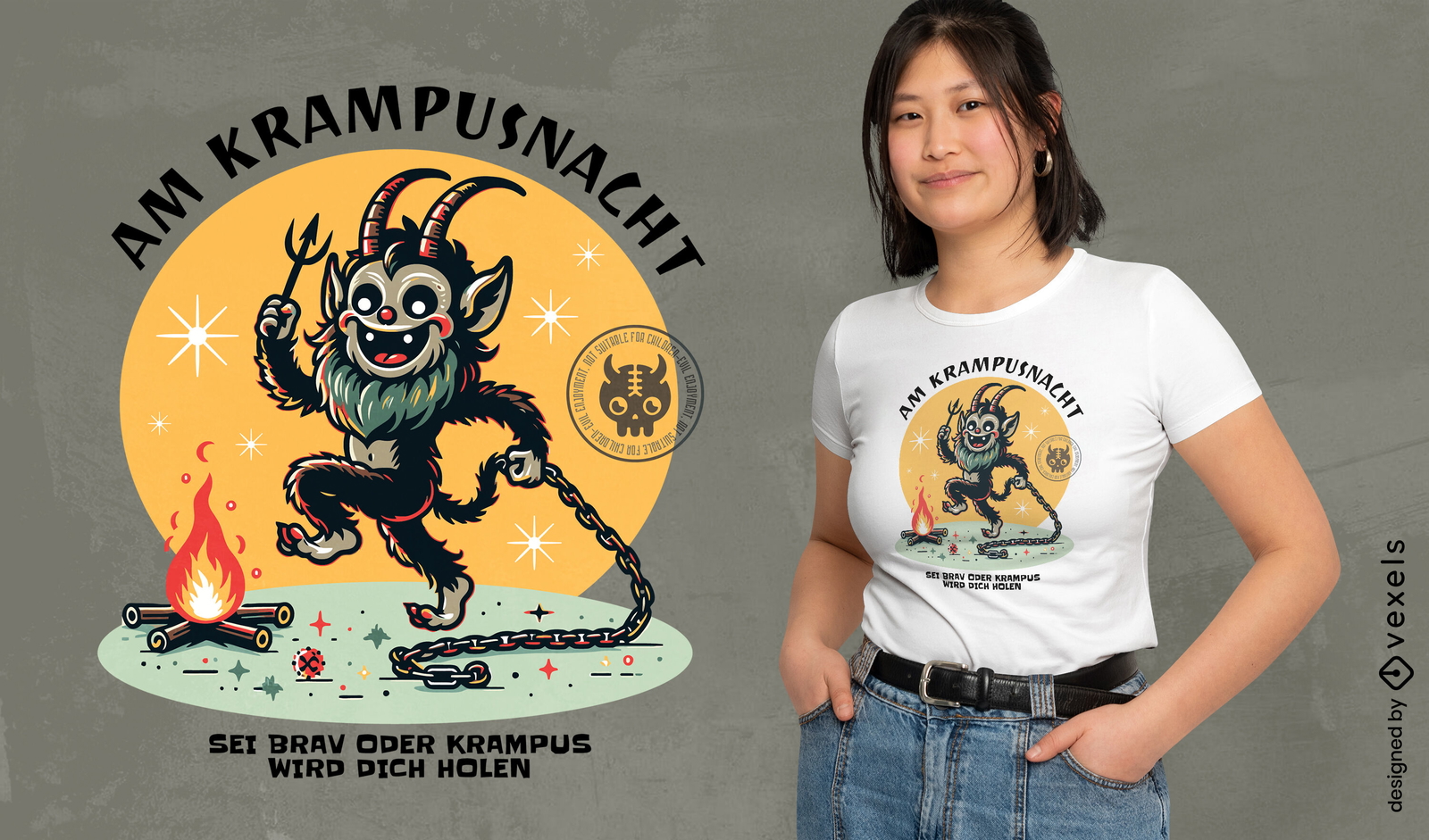 Design de camiseta de desenho animado da noite de Krampus