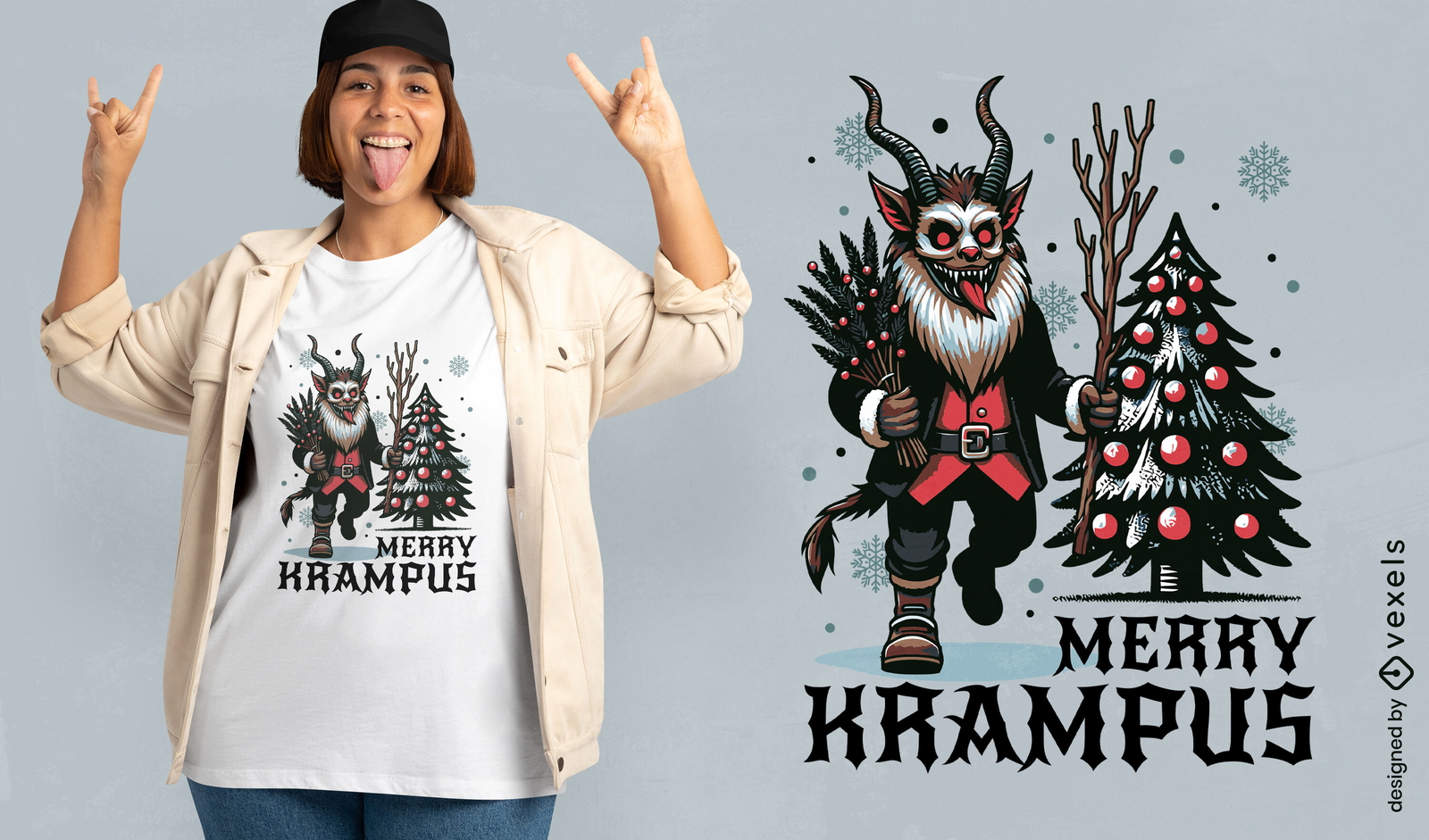 Merry Krampus Cartoon T-shirt Design Vector Download