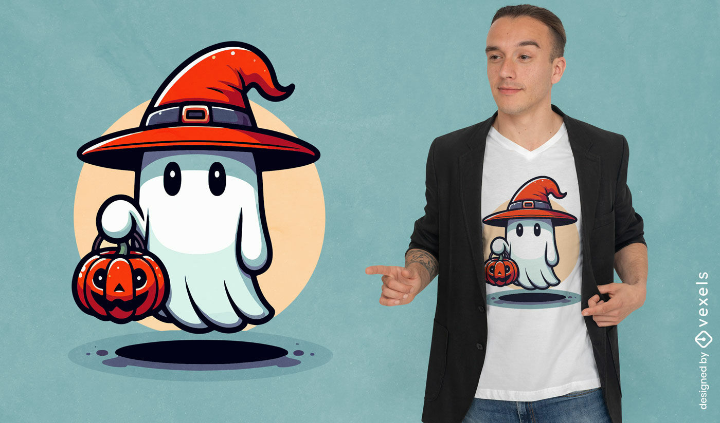 Design de camiseta fantasma de Halloween com chapéu vermelho