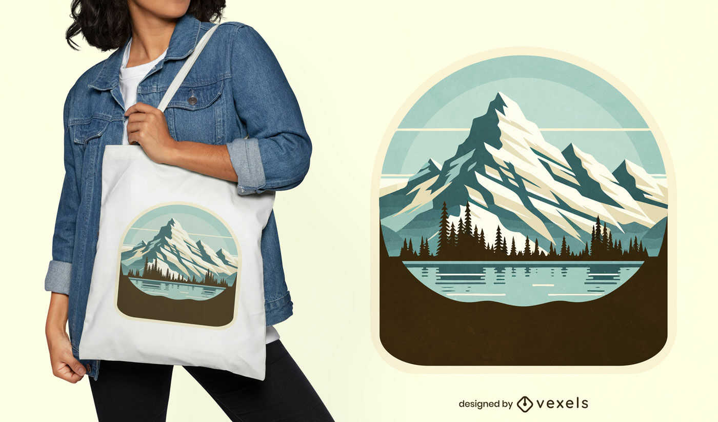 Design de bolsa tipo sacola com paisagem de montanha