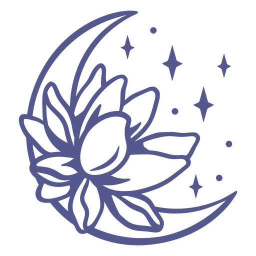 Moon and Lotus Minimalist Illustration PNG Design