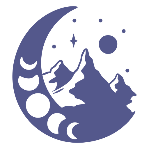 Ilustración de las fases de la luna y la montaña Diseño PNG