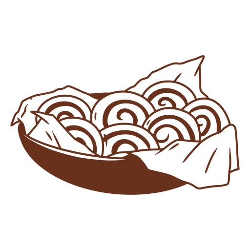 Delicious cinnamon rolls in a rustic bowl design PNG Design