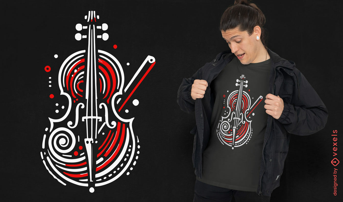 Diseño artístico de camiseta de violonchelo.