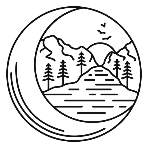 Diseño de paisaje de montaña sereno con luna Diseño PNG