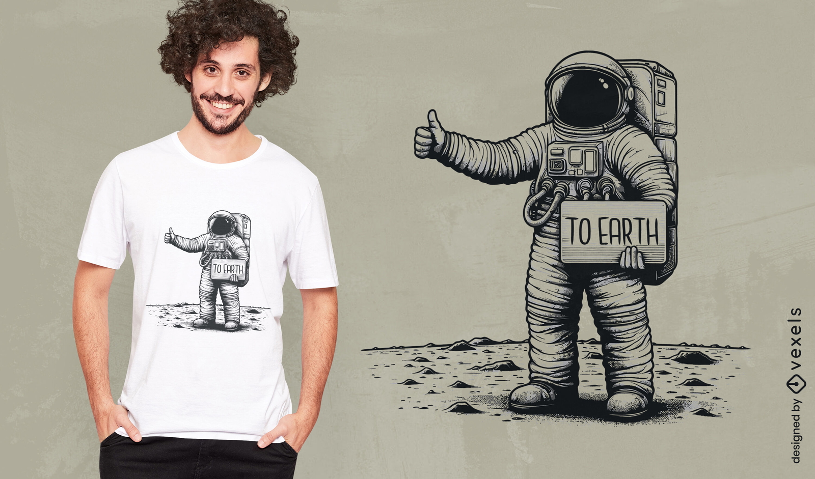 Design de camiseta de astronauta pegando carona