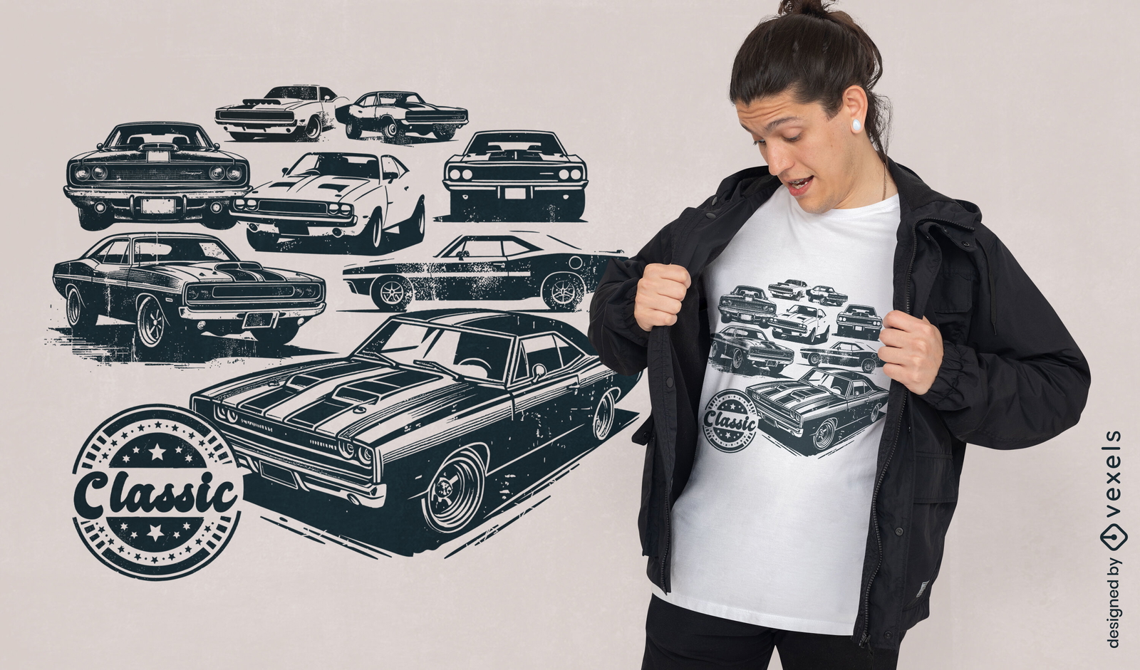 Diseño de camiseta de coches musculosos clásicos