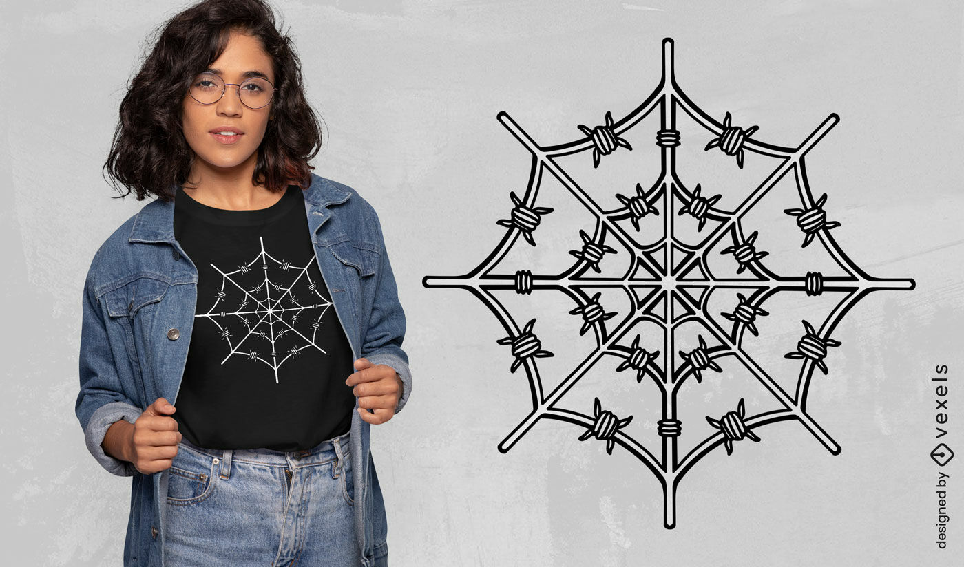 Design de camiseta com arame farpado de teia de aranha