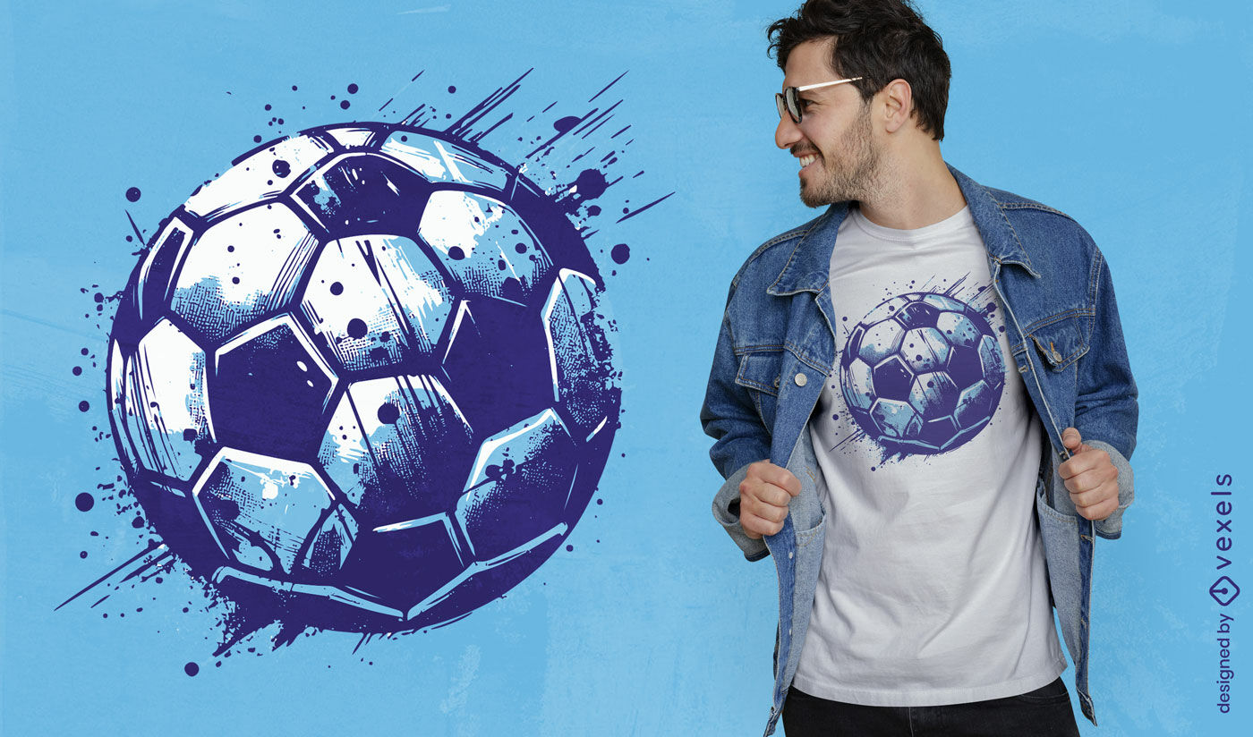 Design de camiseta com bola de futebol grunge