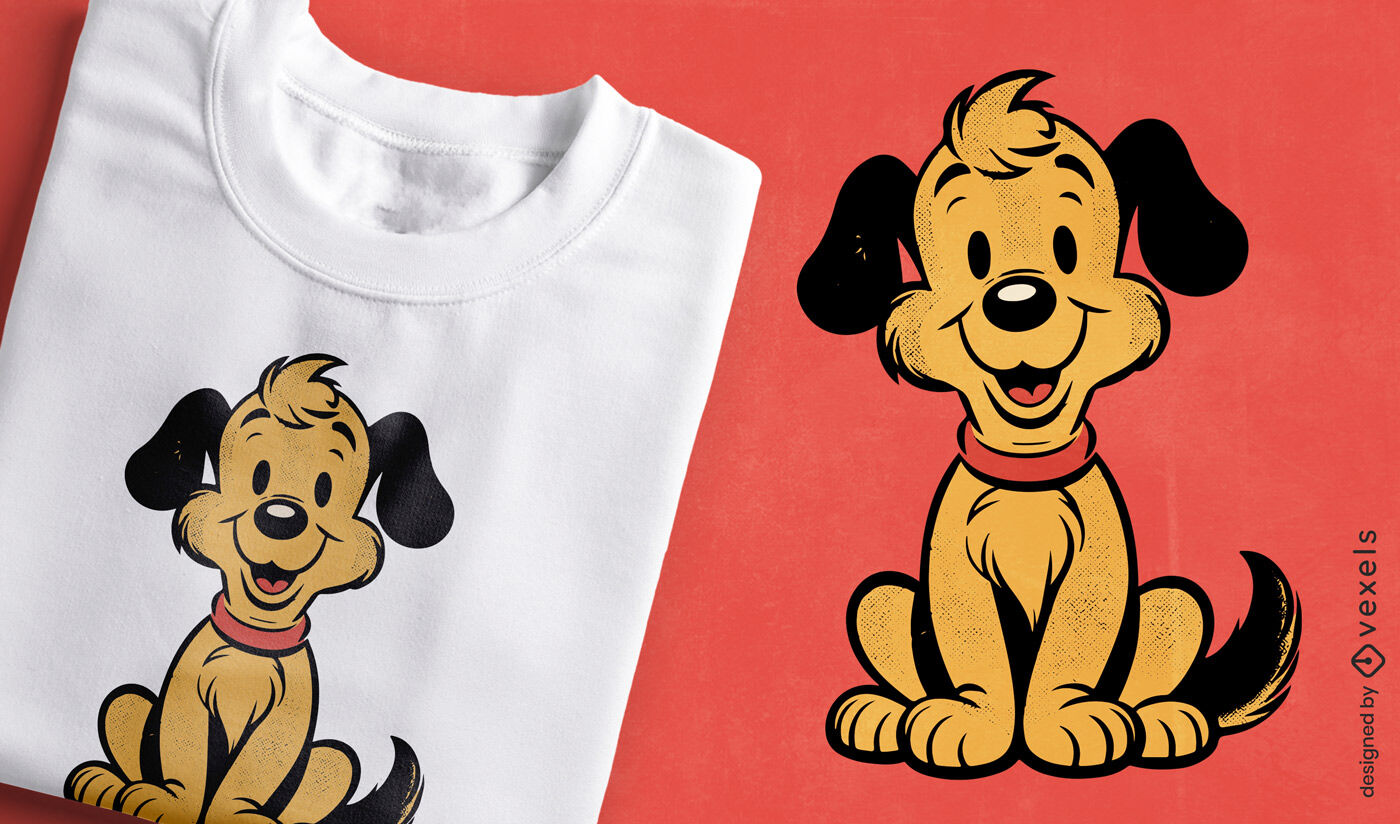 Diseño de camiseta de dibujos animados de los años 60 con un golden retriever