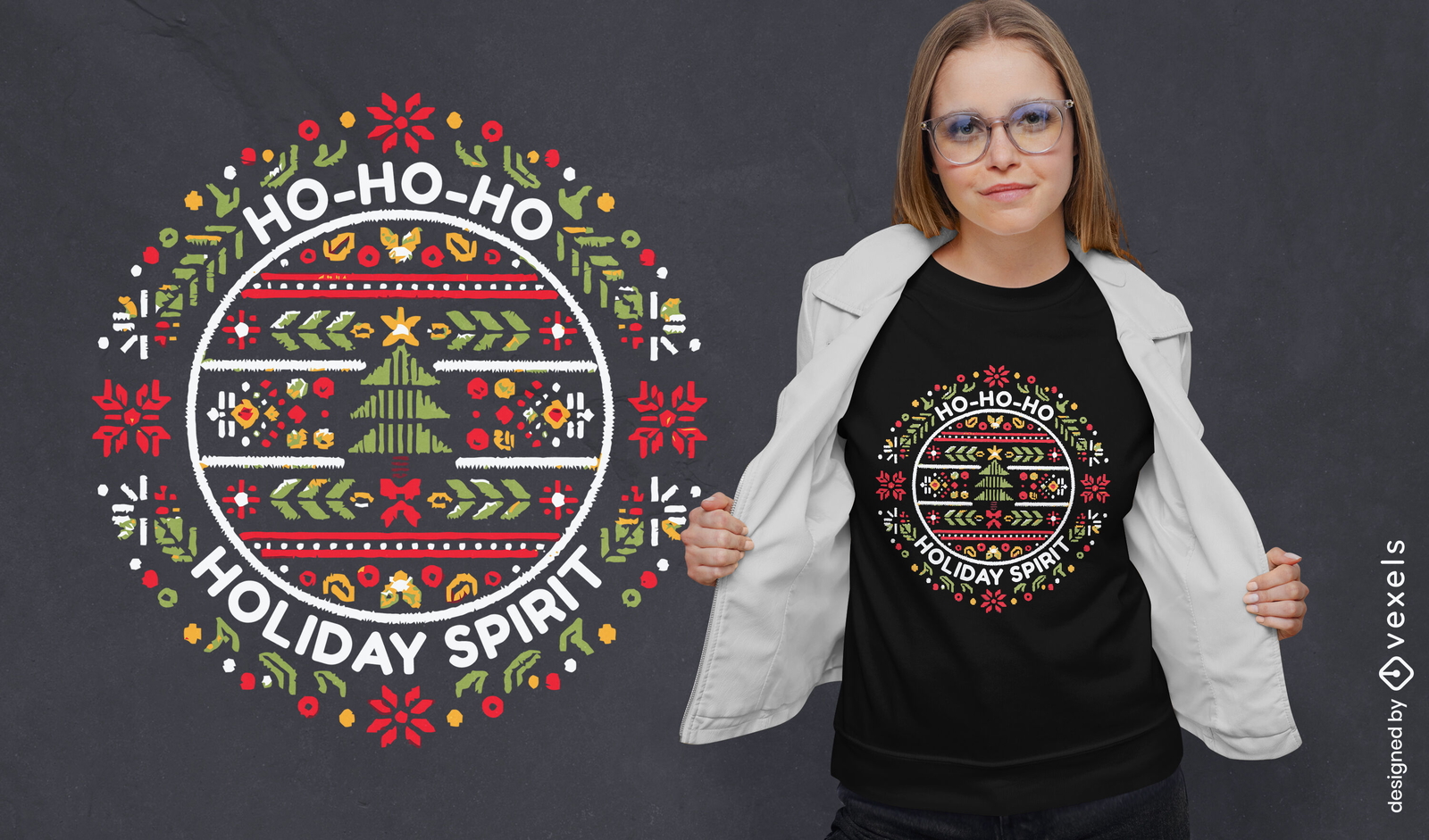 Diseño de camiseta con espíritu navideño Ho-Ho-Ho