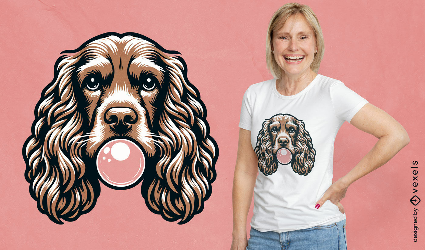 Diseño de camiseta con chicle de cocker spaniel