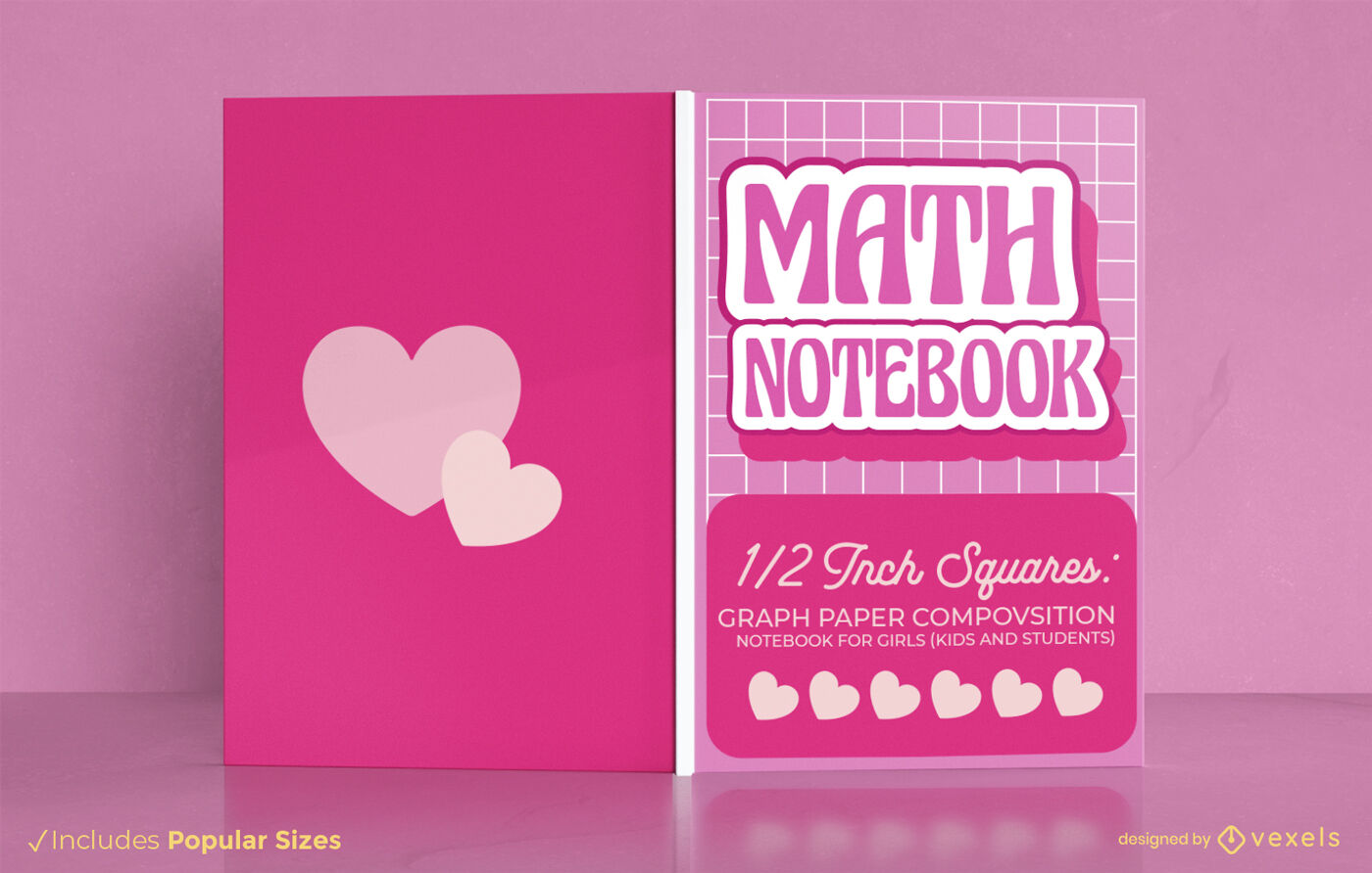 Design de capa de livro de matemática com corações rosa