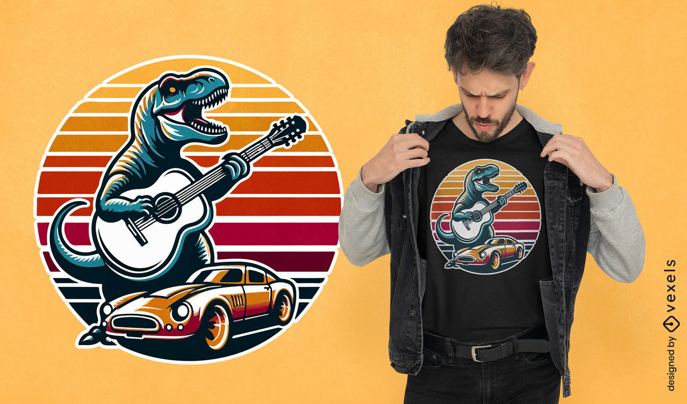 Diseño de camiseta de dinosaurio músico.