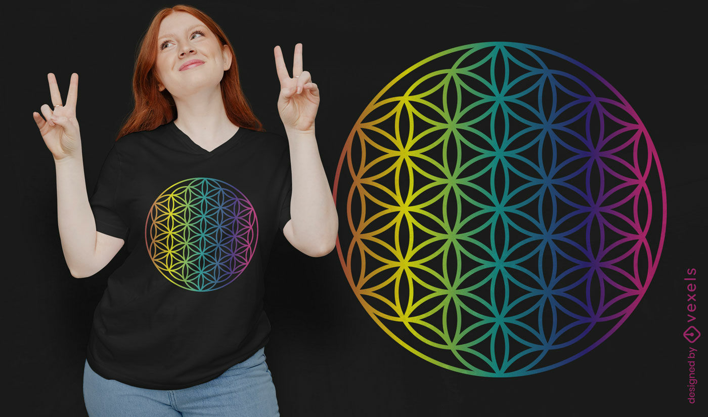 Diseño de camiseta con forma de mandala geométrica colorida