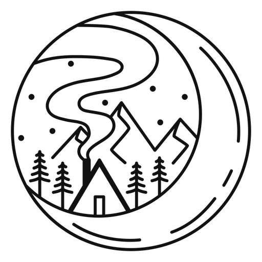 Ilustración estilizada de una escena de acampada Diseño PNG