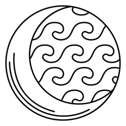 Minimalist moon and waves line art design PNG Design