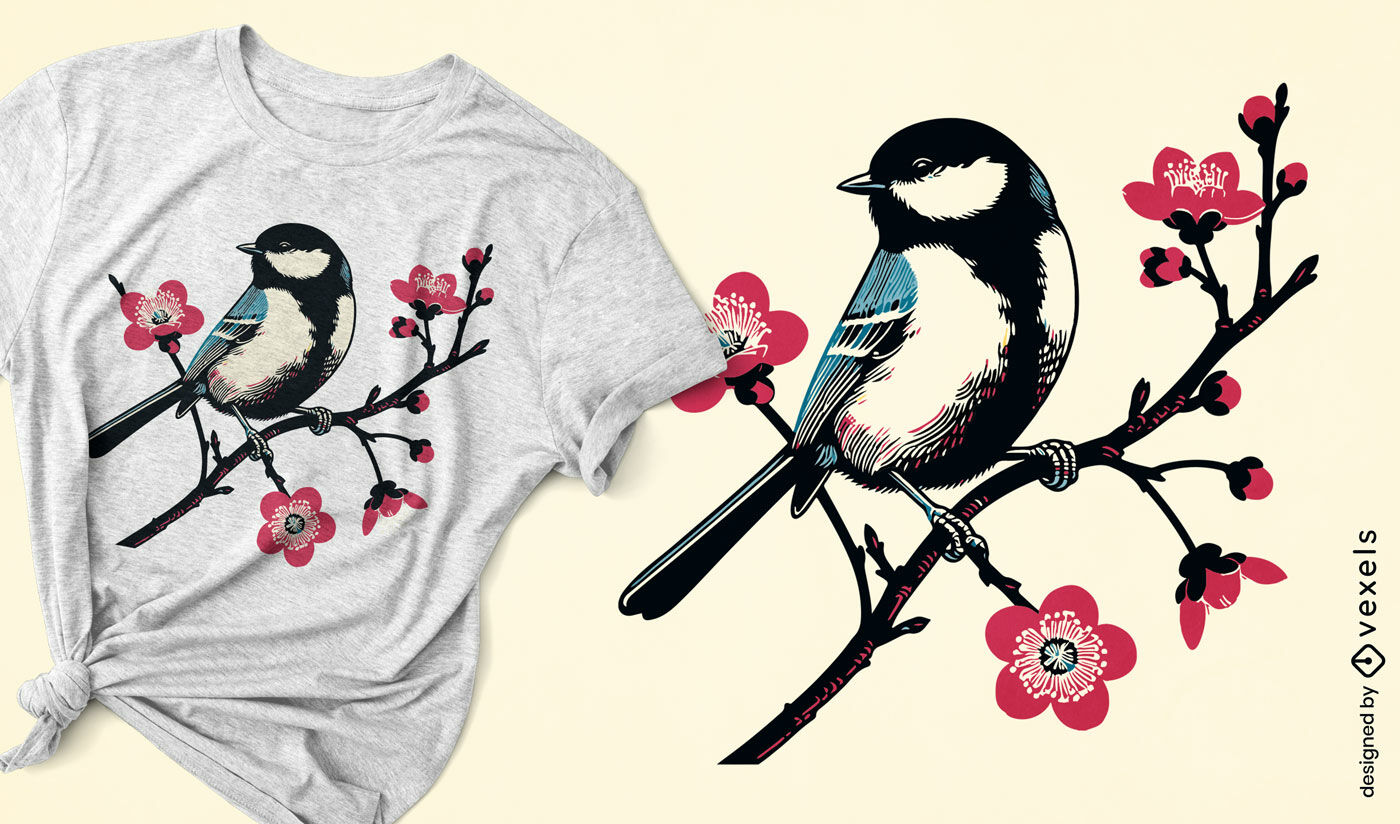 Chickadee on blossom t-shirt design