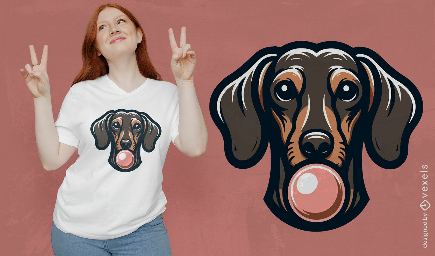 Diseño de camiseta con chicle de perro salchicha